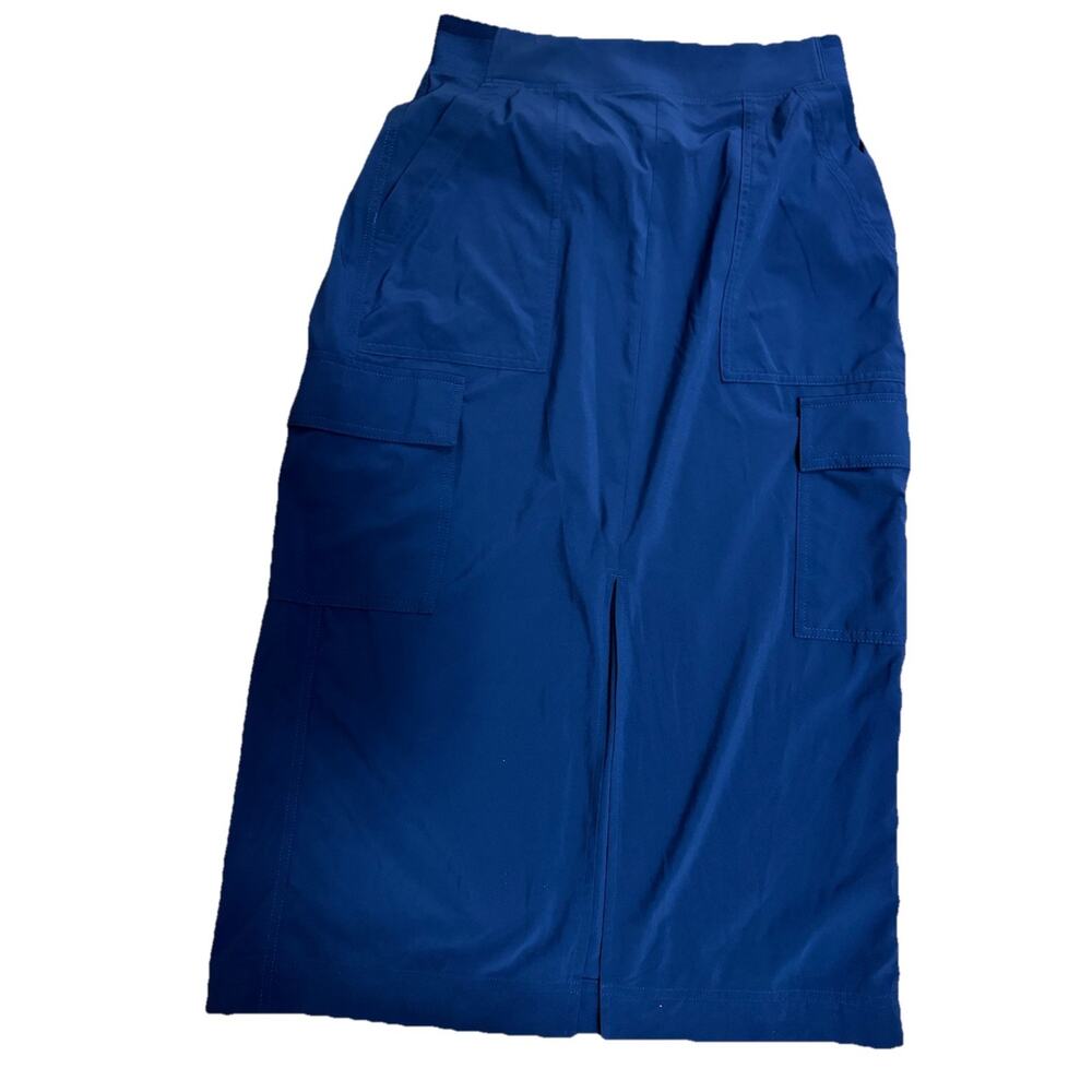 ATHLETA Women’s Navy Elastic Waist Front Slit Straight Skirt Midi Stretch Size 2
